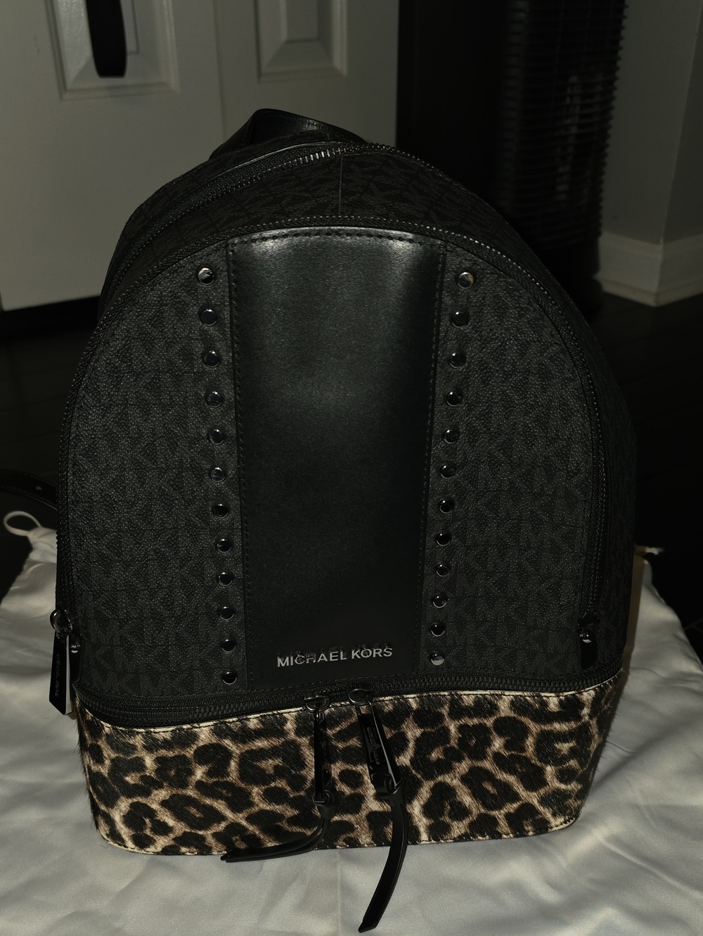 Michael Kors Black Backpack with Leopard Accent